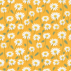 a yellow background with white daisies seamless pattern background