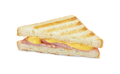 Tasty sandwich with ham and melted cheese isolated on white