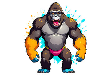 A Cartoonish Gorilla in a Playful Pose (PNG 10800x7200)