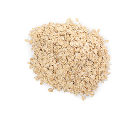 Pile of oatmeal isolated on white, top view
