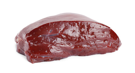 Piece of raw beef liver isolated on white