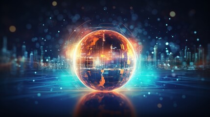 glowing transparent sphere on abstract futuristic digital technology background, illuminating the scene with a sci-fi aesthetic - 3d rendering
