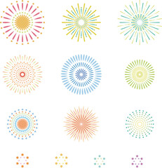 Vector illustration set of simple and colorful fireworks.(white background)