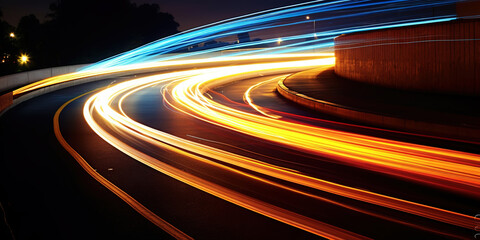 Rush of Twilight: Streaks of Speed. Speed light trails, Colorful glowing swirls. Generative AI