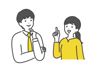 思いついた男女の会社員　Men and women who have an idea.