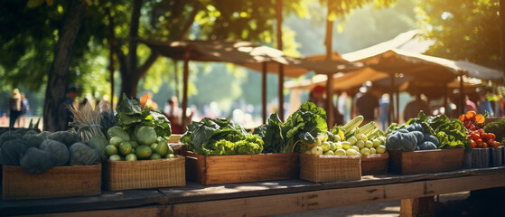 Fototapeta na wymiar Vibrant Market: Sunny Day Displays Fruits and Vegetables at Farmer's Stall