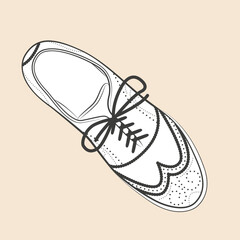 Illustration à colorier d'une chaussure type Oxford, style Britannique classique et élégant, vecteur en noir et blanc, dessin simple de mode homme  - obrazy, fototapety, plakaty