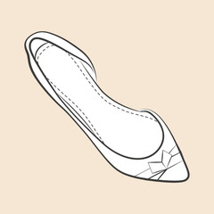 Escarpin à bout pointu avec un petit nœud décoratif, dessin de chaussure de femme à colorier, vecteur en noir et blanc, mode chic et habillée pour la soirée