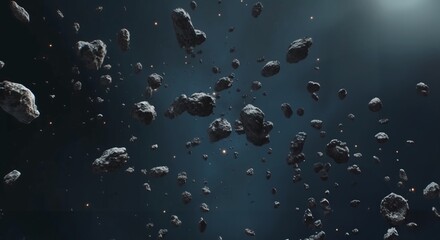 asteroids flying in space