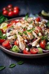 Satisfying Salad Mix: Fresh Vegetables, Chicken, and Feta Cheese Create a Filling and Healthy Lunch