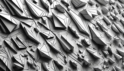 Hundreds of geometric forms and graphic shapes lying next to each other in black and white - Ai generated