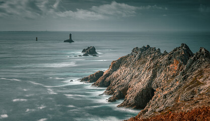 Pointe du Raz in Finistere in stormy weather in winter with the Vieille lighthouse © Karl Allen Lugmayer