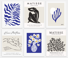 Contains Abstract Art Set in Matisse style, Decorative Modern Art, Vector illustration poster. Collection for trendy floral decoration.