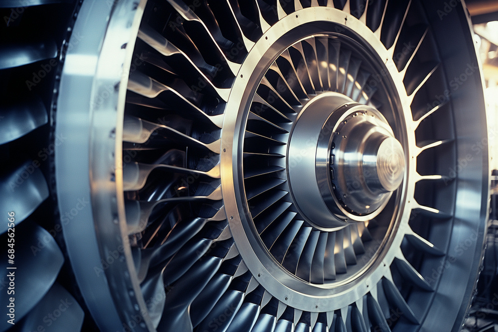Aufkleber an abstract close-up of a powerful jet engine, highlighting the intricate details and engineering ma
