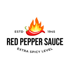 spicy chili sauce emblem logo design. the concept of chilli and fire, for sauce products, spicy foods and others.