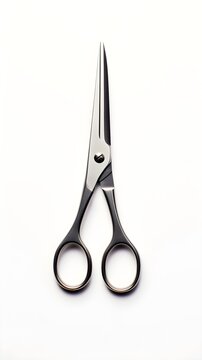 Close-up portrait of a scissors against white background with space for text, background image, AI generated