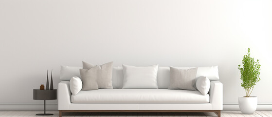 Clean Aesthetics: White Sofa, Side Tables on White - Banner for Minimal, Calm Interior