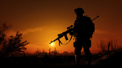 Fototapeta na wymiar Silhouette of soldier