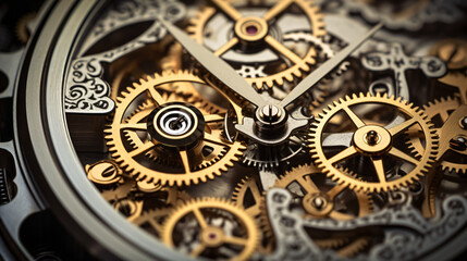 Fototapeta na wymiar Silver and gold clock gears