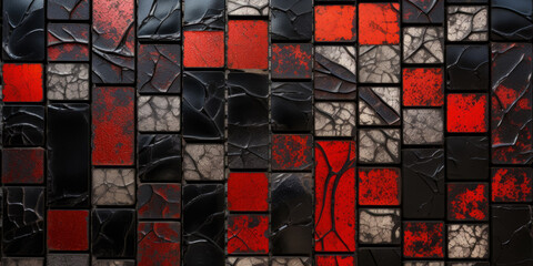 Mosaic Texture With Black And Red Elements Created Using Artificial Intelligence