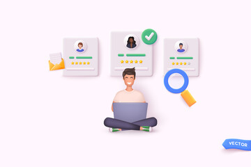 Human resource management and hiring concept. Job interview, recruitment agency vector illustration. 3D Vector Illustrations.