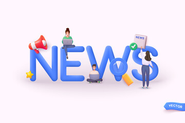 Concept News update. Information about events, activities, company information and announcements for web page. 3D Web Vector Illustrations.