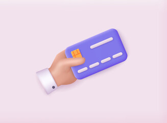 Hand holding credit card. Online shopping, online payment credit card with payment protection concept. 3D web Vector Illustrations.