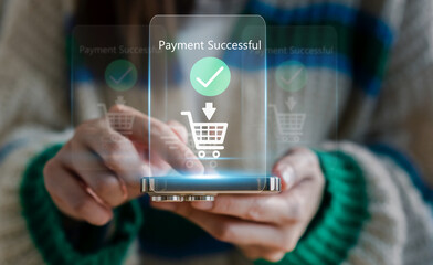 Human use phone online payment and shopping online, online banking digital technology, purchases,...