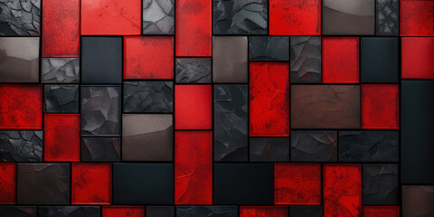 Mosaic Texture With Black And Red Elements Created Using Artificial Intelligence