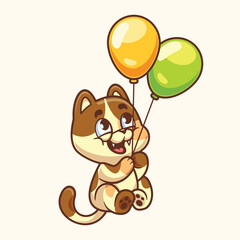cartoon cute cat playing with balloons