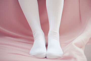 White women's socks mockup, casual fashion, closeup view