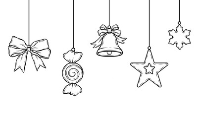 Festive Christmas Ornaments Decorations Vector Hand Drawn Set