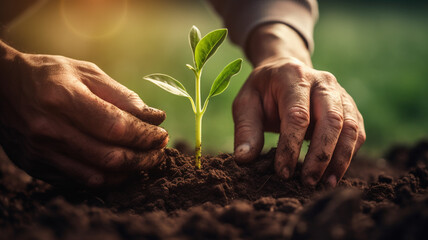 Fototapeta premium Agricultural farmers are planting corn seedlings in a field