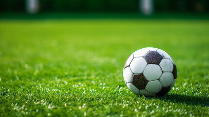Soccer ball on green synthetic artificial grass