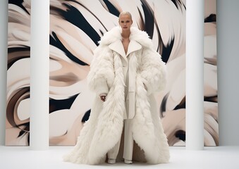 Woman in fashion white coat