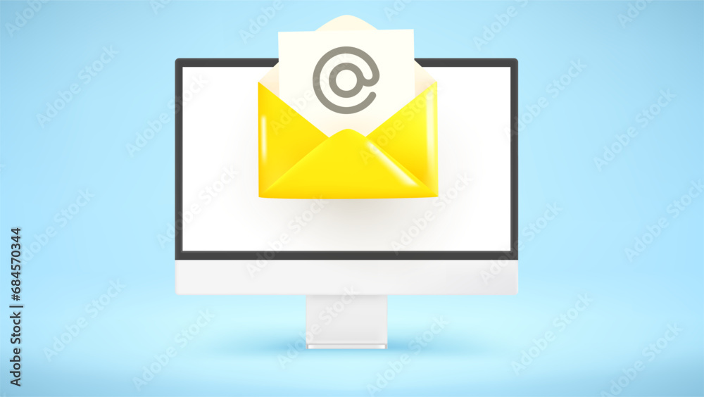 Poster Modern computer with mail icon. New message concept. 3d vector mockup