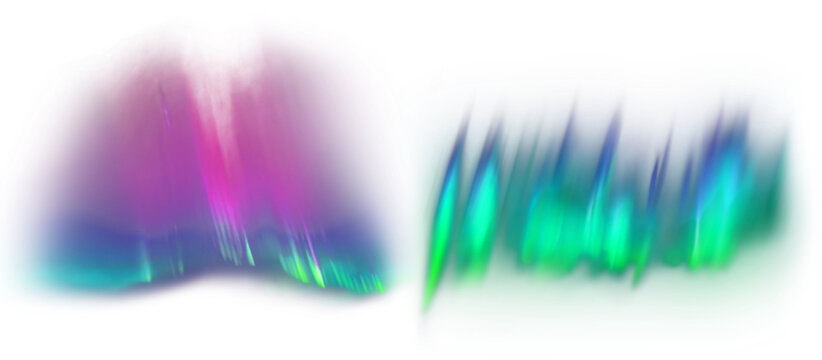 Bright colorful aurora borealis set on transparent background