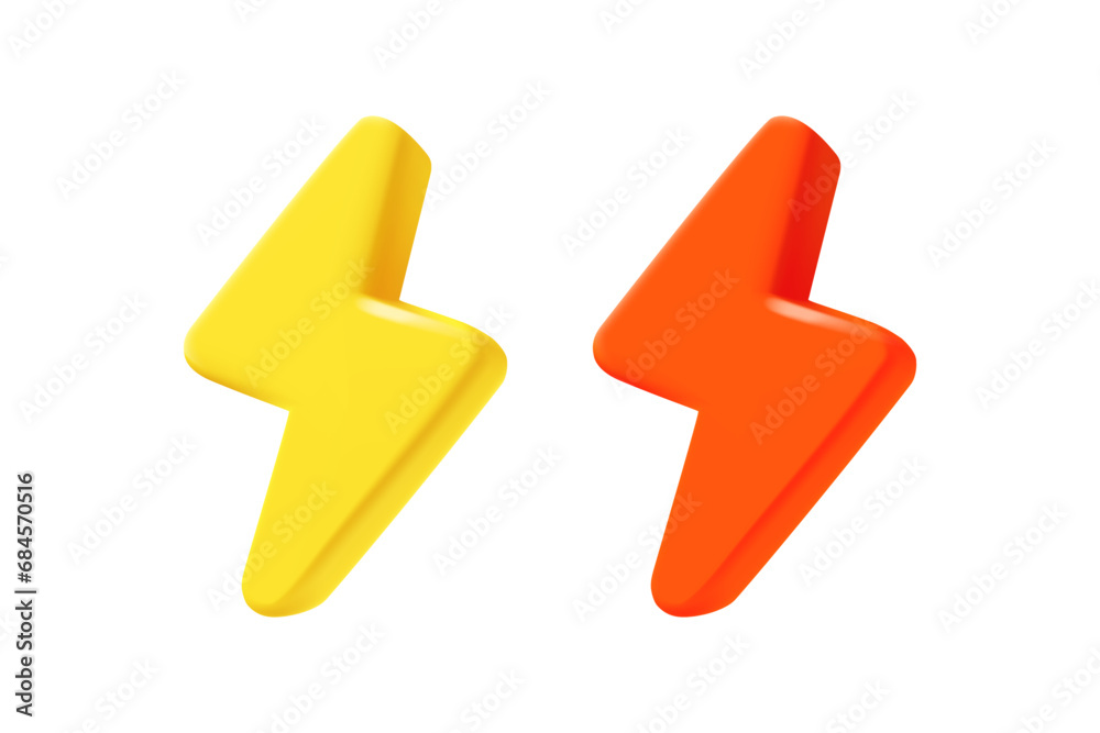 Poster yellow and red flash bolt symbol. 3d vector icons set