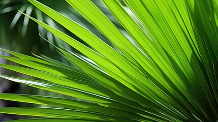 A close-up view of Saw Palmetto leaves in their natural habitat, with rich green color, fine texture, and intricate details. The fan-shaped leaves have serrated edges, casting subtle shadows