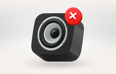 Black audio cabinet icon. No sound concept. 3d vector illustration
