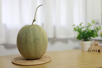 Fruits for healthcare Green Melon wooden table honey melon or cantaloupe