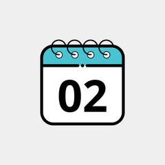 Calendar flat icon for websites, blogs and graphic resources. Calendar vector illustration with specific day marked, day 02.