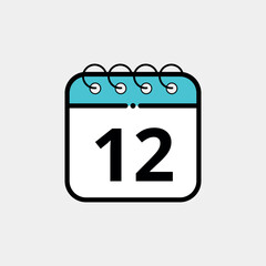 Calendar flat icon for websites, blogs and graphic resources. Calendar vector illustration with specific day marked, day 12.