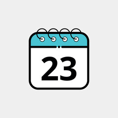 Calendar flat icon for websites, blogs and graphic resources. Calendar vector illustration with specific day marked, day 23.
