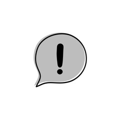 Black danger warning attention sign or exclamation symbol in grey speech bubble icon illustration on white background. Icon illustration.