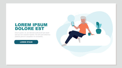 Relaxed person sitting on a cloud doing secure log in on a smartphone - cloud service concept