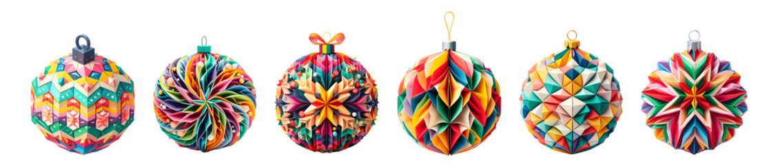Christmas Ornaments transparent background cutout. PNG file. Assorted colors and patterns. Mockup...