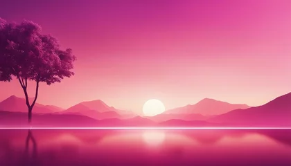 Schilderijen op glas Sunset Hue_ Soft Pink and Purple Gradient Background with Geometric Shadows - A Warm, Welcoming  © vanAmsen