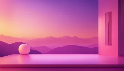 Fototapeten Sunset Hue_ Soft Pink and Purple Gradient Background with Geometric Shadows - A Warm, Welcoming Spac © vanAmsen