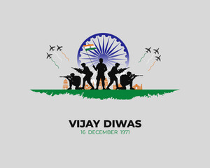 Vijay Diwas. Victory Day. 16 December 1971. Holiday Concept. Template for background with banner, poster and card. Vector illustration.